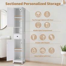 Gabinete Alto de Baño Blanco con Puertas y Cajón Mueble Estrecho Organizador Vertical para Baño Recámara o Pasillo - Blanco - Ver 2