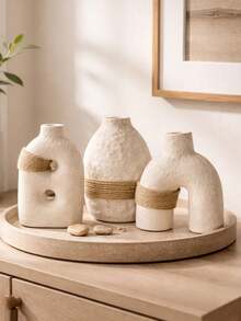 1 pièce ou 3 pièces/set Vase de style nordique vintage avec texture de corde, couleur crème. Décoration de maison pour le salon, la chambre, le balcon. Cadeau pour la petite amie, cadeau d'hiver - Multicolore - Voir 3
