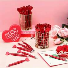 Bộ 1/3 bút bi hình trái tim màu đỏ, thích hợp dùng trong tiệc Valentine, văn phòng, trường học, Giáng sinh, Valentine và đám cưới (thiết kế hình trái tim màu đỏ). - A - Xem 1