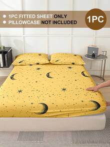 1件星月图案超柔软床笠 - 床垫保护套，可机洗，完美适配简约、梦幻、卡通和时尚风格的卧室，提升卧室氛围，多种尺寸可选（特大/大号/标准双人/单人），适用于家庭、宿舍、公寓、酒店和度假租赁，也是一份很棒的礼物。 - 彩色 - 查看 3