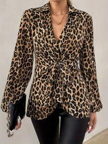 Blusa de manga larga con cuello de corbata con estampado de leopardo, nueva primavera 2026 - Multicolor - Ver 1