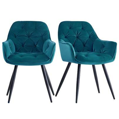 AINPECCA 1/2/4/6 Dining Chairs With Velvet Thick Padded Upholstered Kitchen Tub Chair Armchair With Backrest Metal Legs Living Room Reception Leisure Chairs For Bedroom Lounge Office