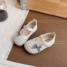 1双 2026新款女童针织格子蝴蝶结软底凉鞋 - 米色 - 查看 4