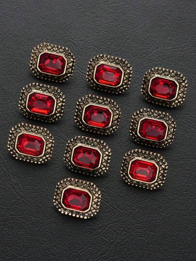 10pcs/Set Vintage Square Faux Gemstone Metal Buttons, Suitable For Clothing Sewing, Sweater, Cardigan, Jacket Decoration, DIY Craft Gift Box Handmade