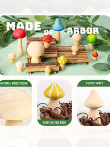 12 piezas de decoración de hongos de madera natural sin pintar, kit de modelo artesanal en miniatura, adecuado para pintar, decoración de jardín de hadas DIY, decoración de fiestas, manualidades, decoración del hogar (estilo aleatorio) - multicolor - Ver 6
