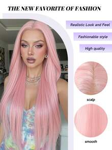 30英寸13x4蕾丝前假发，粉色经典时尚款，优雅酒红色蕾丝前假发，外观自然，耐热合成纤维，长直发造型，完美搭配休闲和派对装扮，合成蕾丝前假发，用途广泛，适合日常、派对、角色扮演、节日和音乐节等场合，舒适网状帽，新手友好，女士假发，节日妆容必备 - 淺粉色 - 查看 7