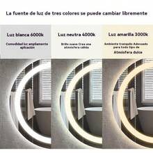 Espejo Redondo con Luz LED, 3 Tonos de Luz (Fría, Cálida, Neutra) Atenuable, Control Táctil, para Montaje en Pared en Baño o Tocador, 60 cm - Blanco - Ver 3