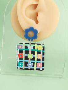 1对时尚可爱的向日葵造型耳环，适合日常穿搭 - 彩色 - 查看 2