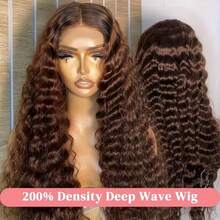 Uveous Chocolate Brown 13X4 Deep Wave Lace Front Wigs Human Hair 200 Density 13x4 HD Lace Frontal Wigs Deep Curly Human Hair Wig For Women Pre Plucked With Baby Hair Natural Hairline 4# Brown Color - 4# - 查看 3