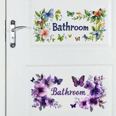 1/2 Juegos de pegatinas de pared con flores y mariposas de primavera, pegatinas de texto de PVC autoadhesivas y removibles resistentes al agua, adecuadas para decorar puertas, baños y bañeras, decoración del hogar