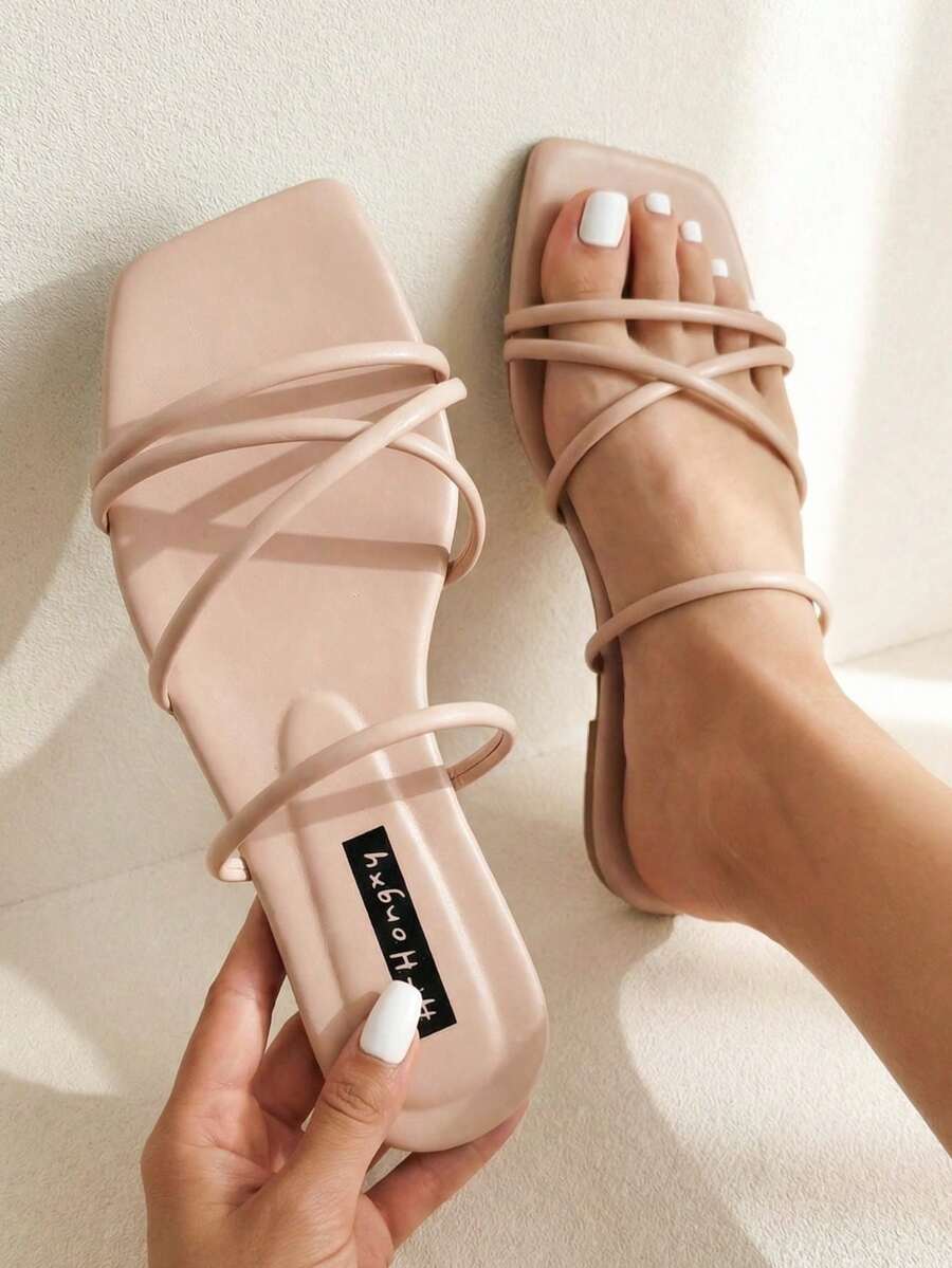 Criss-Cross Slide Sandals Lotus Pink Solid Color Slippers