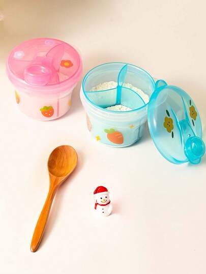 3-Compartment Infant Formula Dispenser, Convenient For Outdoor Travel, Leak-Proof Rotating Formula Powder Container, DIY Cartoon Pattern Kids Snack Box, Suitable For Infant & Toddler Outdoor Travel