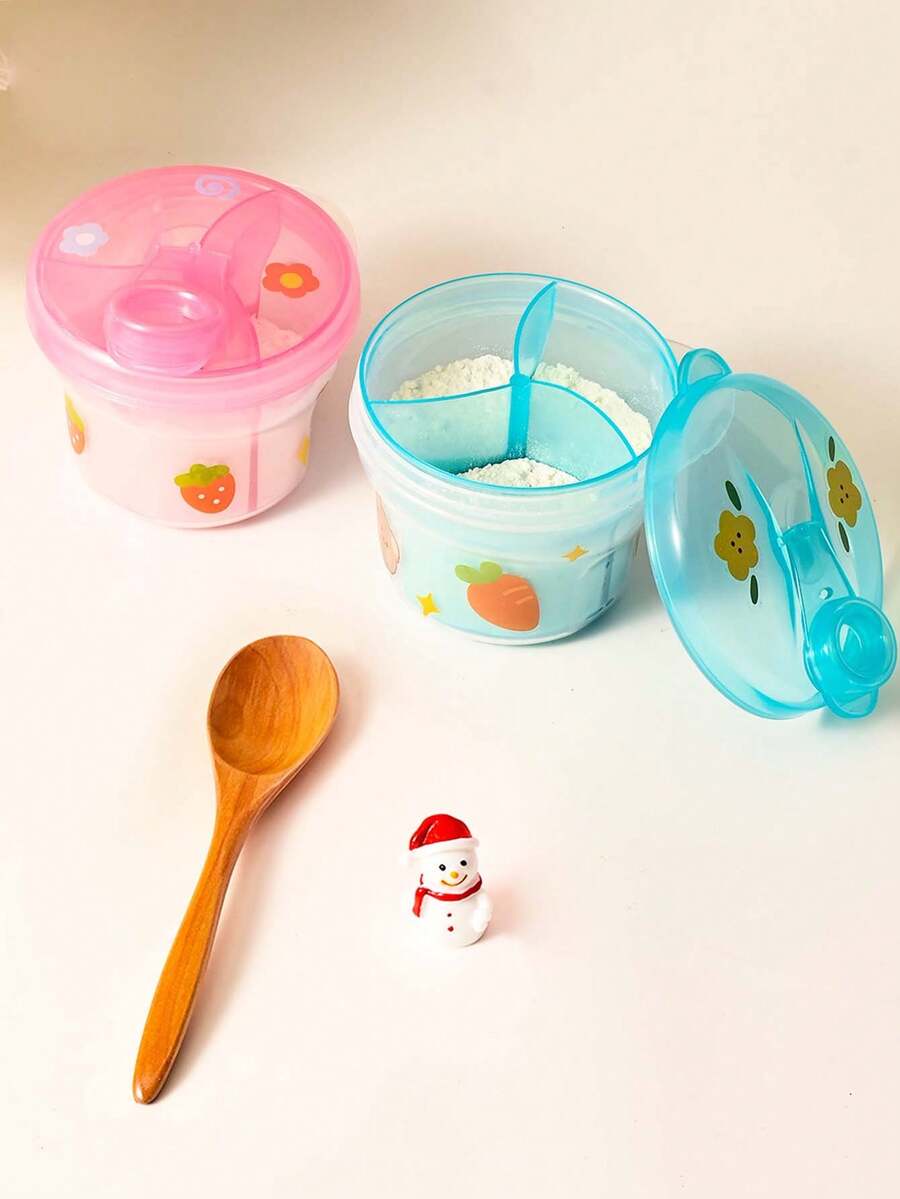 3-Compartment Infant Formula Dispenser, Convenient For Outdoor Travel, Leak-Proof Rotating Formula Powder Container, DIY Cartoon Pattern Kids Snack Box, Suitable For Infant & Toddler Outdoor Travel - Multicolor - View 1