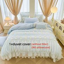 1件蕾丝被套（仅被套，不含填充物和枕套），公主风床上用品，可机洗，四角系带，适用于卧室、家居、酒店 - 綺夢-淺藍 - 查看 3