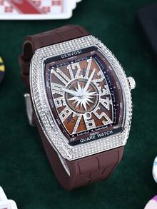 1pc Men's Luxury Starry Sky Barrel Shaped Watch With Silicone Strap - Bronze - View 4