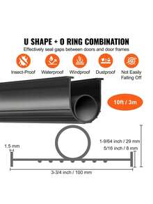 Garage Door Seals Bottom Rubber  U Shape +O Ring Garage Door Weather Stripping  Universal Weatherproof Threshold Buffering Sealing Rubber   5 16 Inch T-Ends And 3 3 4 Inch Width (10 Ft  Black) - Một cỡ - Xem 2