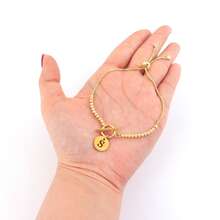 1 pieza Pulsera ajustable con colgante redondo clásico y sencillo con inicial, cierre de palanca dorado para mujeres - Amarillo Oro - Ver 3