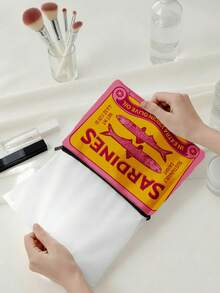 Sardine Pattern Women's Cosmetic Bag And Toiletry Bag, Multifunctional Small Item Storage Bag With Lining And Zipper Design, Portable Handbag For Outdoor, Home Organization, Travel Essentials Storage, Can Be Used As Coin Purse, Makeup Bag, Pencil Case, Candy Bag, Suitable For Daily Commute, Vacation, Business, Fitness, Outdoor, And Can Be Given As Gifts For Birthday, Christmas, New Year, Valentine's Day, Halloween, Mother's Day, Father's Day, Nurse's Day, Etc. - Multicolor - View 4