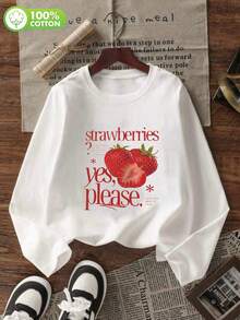 Tween-Mädchen Süßes weißes Langarm T-Shirt mit Erdbeermuster, weiche Baumwolle Lässig Kleidung für Frühling & Sommer, fröhlich und leuchtend - Weiss - Übersicht 1