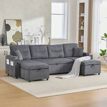 Modern 4-Person-Samtsofa With Suitable Chaiselongues, Integrated Stauraum, Getränkehaltern, USB-Anschlüssen Und Ausziehbarer Schlaffunktion – Style Für Jedes Wohnzimmer.Kohleschwarz - Carbon Gray + Corduroy + Foam + 4 Seat - View 8