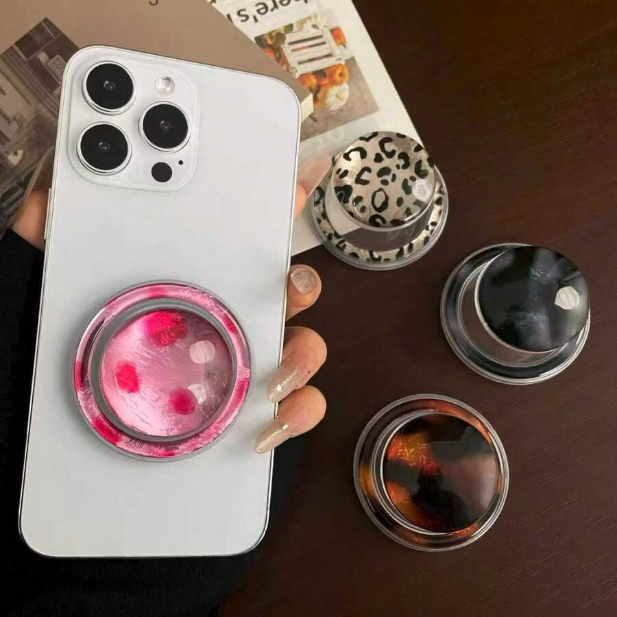 1pc Creative Leopard Print Crystal Ball Magnetic Phone Holder, Suitable For MagSafe, Strong Adsorption, Adjustable Desk Balloon Phone Stand - Multicolor - View 1