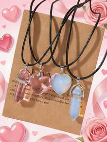 4 件发光多色水晶心形玻璃石最佳朋友礼物情侣项链，适合女性日常佩戴情人节、妈妈、母亲、母亲节、礼物 - 彩色 - 查看 12