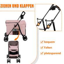 Cochecito para mascotas para perros y gatos, capacidad de peso de 15 kg, fácilmente plegable para almacenamiento y viaje, 49 * 75 * 95 cm - Rosa - Ver 9