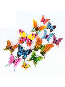 12pcs 3D Realistic Double-Layer Butterfly Wall Stickers - Brighten Your Home, Creative Decor For Living Room, Bedroom, Room, Wall, Kitchen, Home - Double Butterfly - View 14