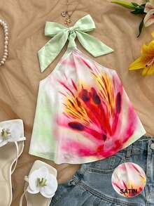 女士印花露背休闲度假无袖上衣 - 彩色 - 查看 1