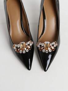 2pcs Multi-Color Leopard Print Crystal Rhinestone Hollow Clip-On Accessories, Princess Style Decor, Suitable For High Heels And Outfits - Multicolor - View 2