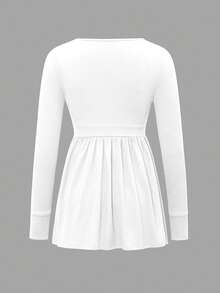 阳光少女风女士夏季Y2K街头风约会休闲家居服，白色深V领性感收腰修身针织长袖上衣 - 白色 - 查看 5