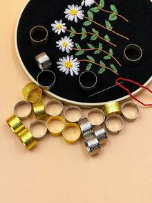 10pcs Adjustable Thimble Rings, Open Design Metal Finger Protectors, Gold & Silver Colors, Essential For Sewing, Embroidery, Leathercraft, DIY Handcraft, Great Gift For Crafters - 10 Thimbles - View 8