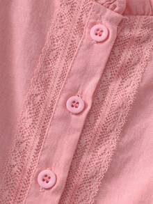 Women's Casual Lace Trim Loose Waist Midi Dress, Short Sleeve, Spring/Summer Pink - Pink - View 6