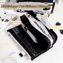 Large Capacity Pencil Case With Detachable Coin Purse - Kawaii Black Cat & Carbon Buddy Cartoon Design,Office & Daily Use - Wallet Pencil Case - View 3