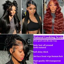 ZHENDEFA 360 Degree Full Lace Front Wavy Human Hair Wig - Transparent HD Lace Invisible Hairline, Pre-Trimmed Natural Hairline, 360 Degree Lace Front Wig, 200% Density, For Women - SNatural - View 5