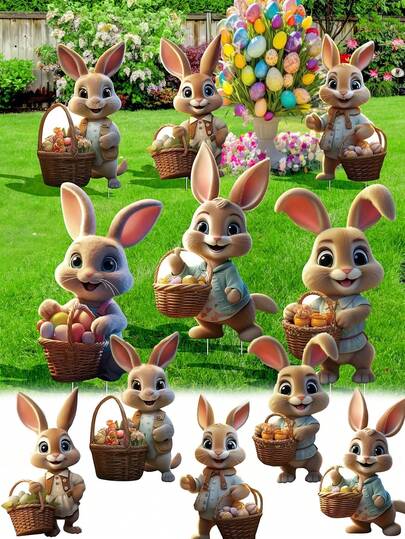 Juego de 6 piezas de decoración de Pascua con conejitos para patio - Adornos de conejitos de plástico para decorar el jardín y el césped - Sin electricidad, sin baterías, decoración temática de Pascua para celebración, decoración del hogar en Pascua, decoración de fondo para fiesta temática de Pascua