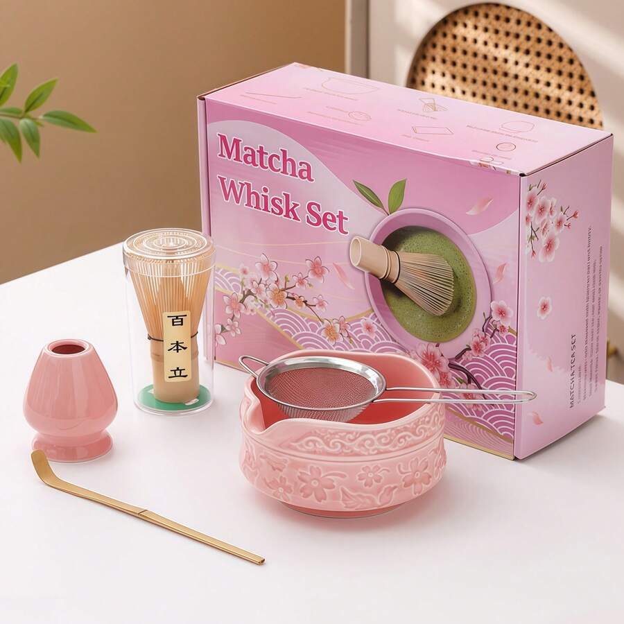 1 pieza/5 piezas Juego de té Matcha Sakura, incluye tazón de Matcha, batidor de Matcha, taza de Matcha, revolvedor, cuchara de té, juego de tazón de té, herramientas de preparación de Matcha, herramientas para hacer dulces y bebidas, caja de regalo japonesa, Juego de revolver Matcha Matsukane, regalo para amantes del Matcha - Multicolor - Ver 1