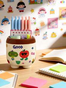 1个可爱卡通铅笔盒（附赠DIY贴纸），美观多隔层塑料笔盒，适合女孩、学生、办公桌使用 - 彩色 - 查看 5