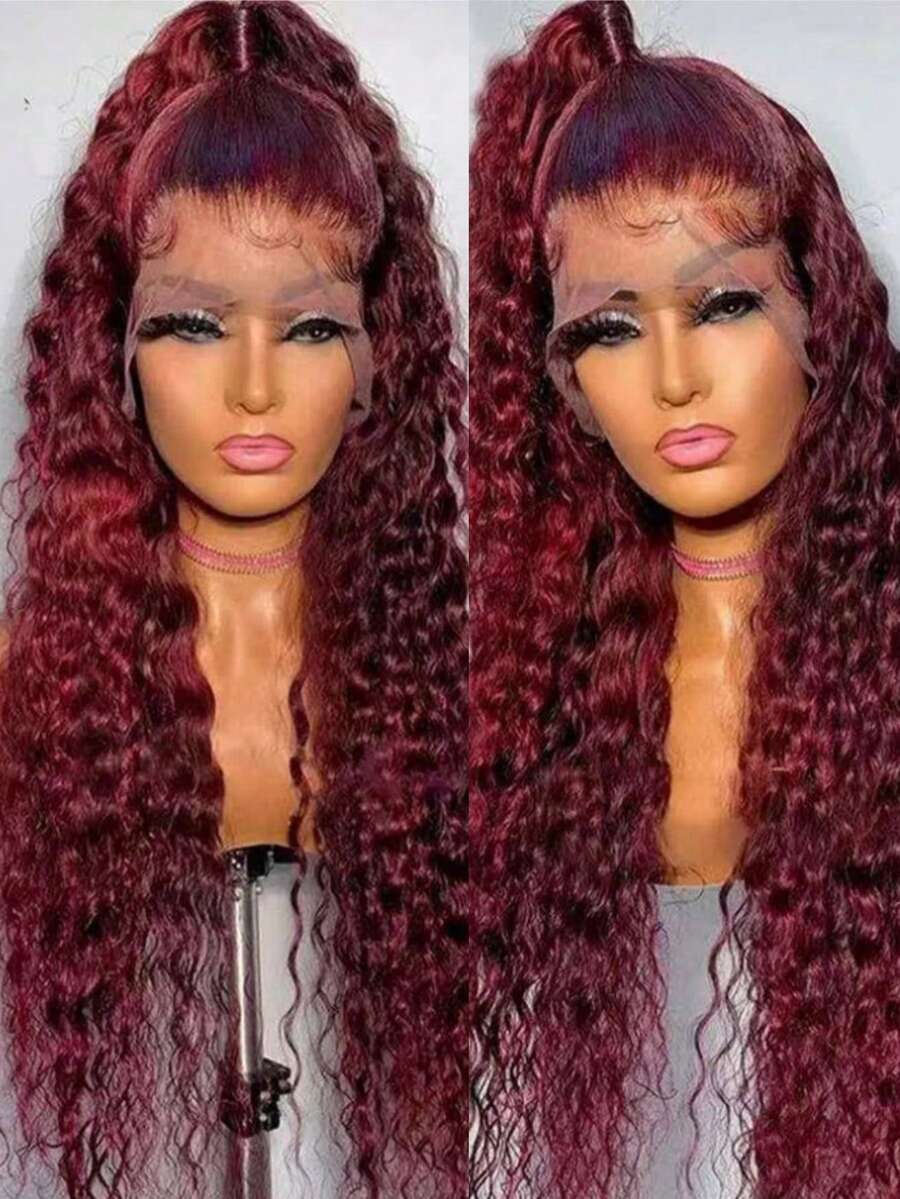 13x6 99j Burgundy Lace Front Wigs Human Hair 250 Density Deep Wave Lace Front Wigs Human Hair Pre Plucked Red Wine Curly Human Hair Wig 13x4 HD Frontal Glueless Colored Wet And Wavy Loose Water Wave For Women - S99J - 查看 1