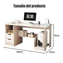 Escritorio moderno de estilo minimalista con dos cajones, escritorio para computadora en casa - Negro - Ver 5