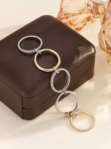 Set de 5 anillos ajustables multicapa elegantes y personalizados con circonita cúbica colorida, joyería versátil para mujeres - Anillo 2 - Ver 1