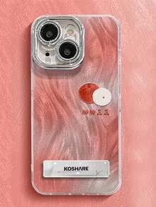 Wave Ripples 1pc Niche High-End Tie-Dye Litchi Bracket Phone Case Suitable Compatible With Apple 11/12/13/14/15/16/17 Pro Max - Watermelon Pink - View 1