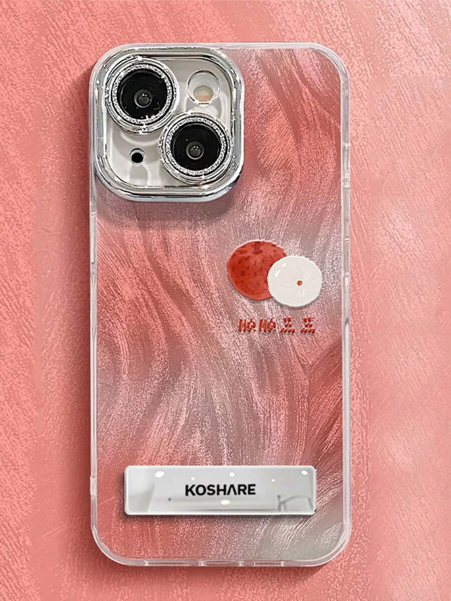 Wave Ripples 1pc Niche High-End Tie-Dye Litchi Bracket Phone Case Suitable Compatible With Apple 11/12/13/14/15/16/17 Pro Max - Watermelon Pink - View 1