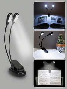 1pc Dual-Head LED Lighting Reading Lamp, Book Clip Lamp, Music Stand Book Light, Adjustable Reading Light With 4 Bulbs, Suitable For E-Readers, Books, Study - Multicolor - View 1