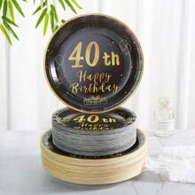 40th Anniversary Tableware Set, 72 Pieces, Suitable For 24 Guests, Disposable Paper Plates And Napkins, 40th Birthday Party Decorations, Wedding Anniversary Gift Set, For Parents And Friends, Birthday Gift, Halloween, Christmas Decorations - Multicolor - View 3