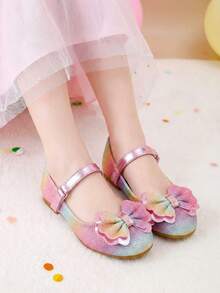 Girls Glitter Ombre Bow Decor Mary Jane Flat Shoes - Multicolor - View 5