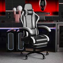 DEVOKO Gaming Chair Computer Chair Ergonomic Gaming Chair With Footrest Office Chair Ergonomic Computer Chair With Lumbar Support - White - View 9