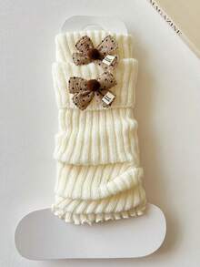 1双白色芭蕾舞风格蝴蝶结装饰腿套，保暖舒适，日式风格，适合秋冬季穿着 - 彩色 - 查看 8