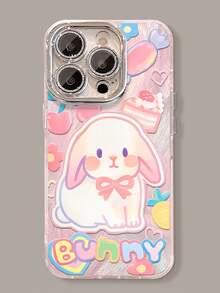 1pc Cute Cartoon Rabbit Mirror Phone Case Compatible With Apple 11/12/13/14/15/16/17 Pro Max - Pink - View 4
