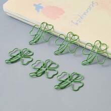 10 Green Clover-Shaped Paper Clips Made Of Metal. Perfect Gifts For Teachers, Students, Classrooms, Office Supplies, Valentine's Day, Ramadan, And Various Festivals. - A - View 3